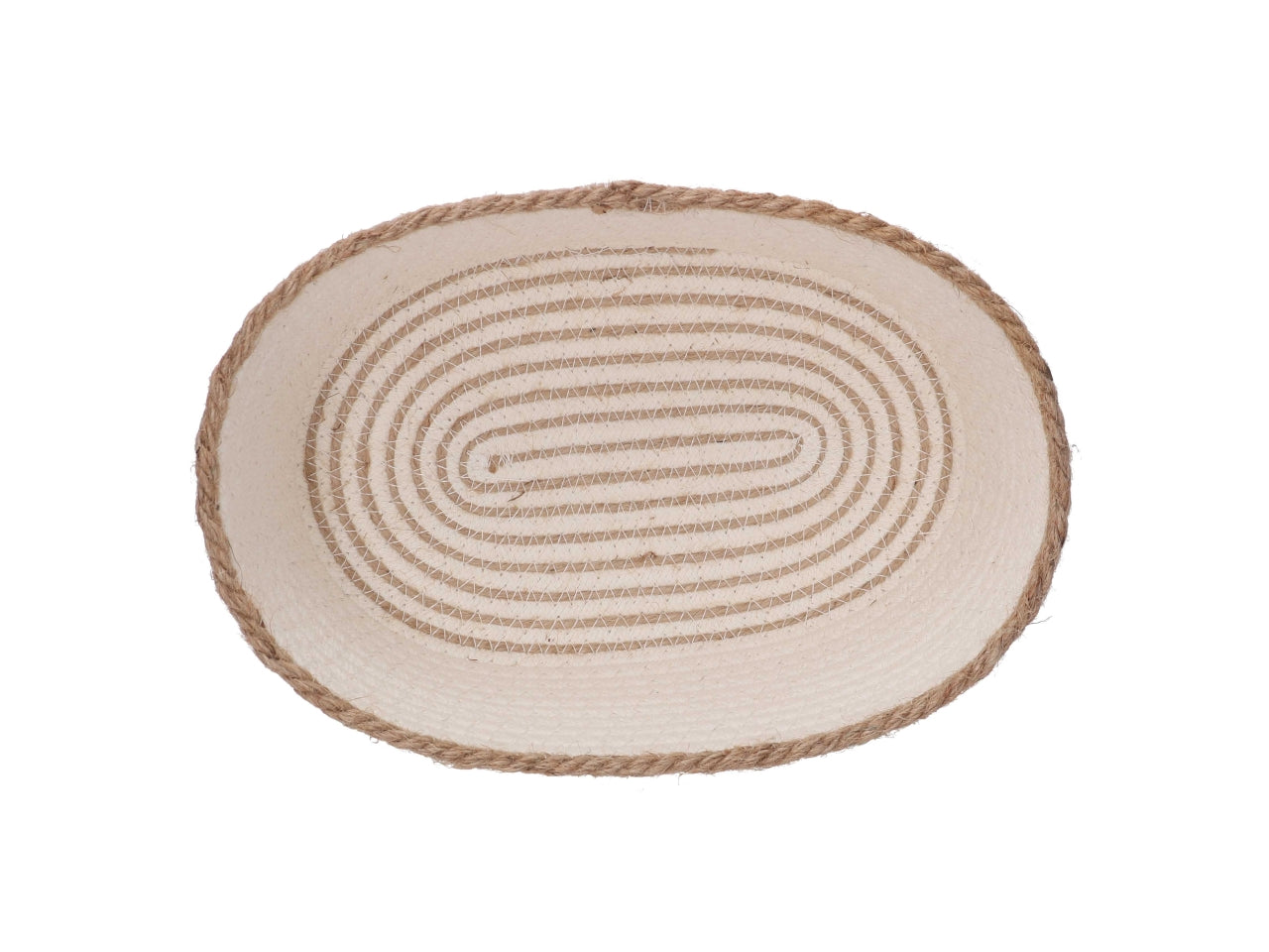 Cestino ovale in tessuto 27x19xh.10,5cm bianco con bordo corda
