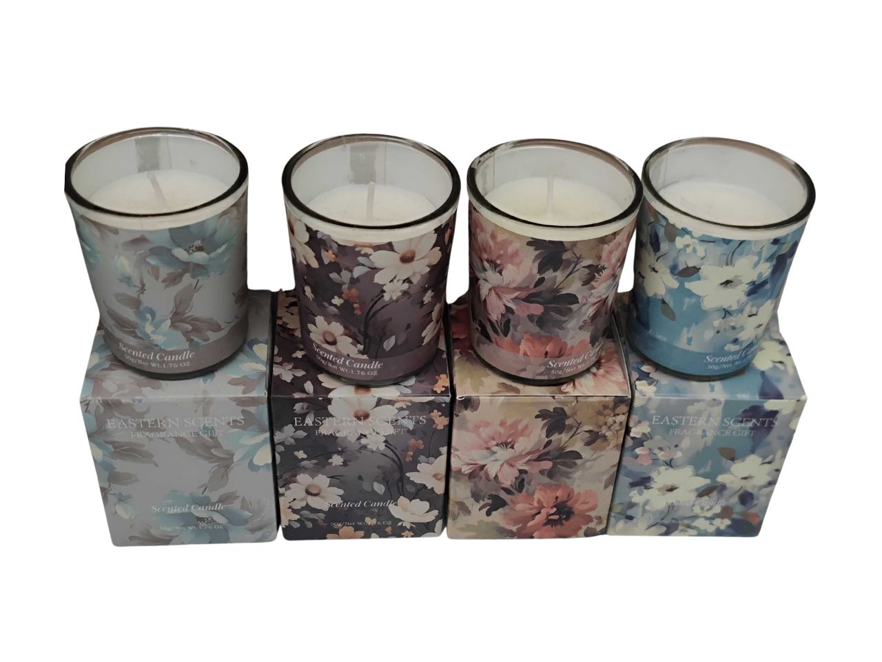 Candela profumata al cotone in barattolo di vetro 5xh.6cm assortite
