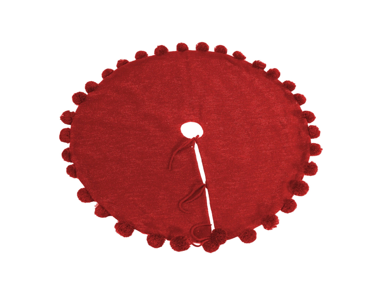 Copribase albero 100cm in tessuto maglia e ponpon rosso