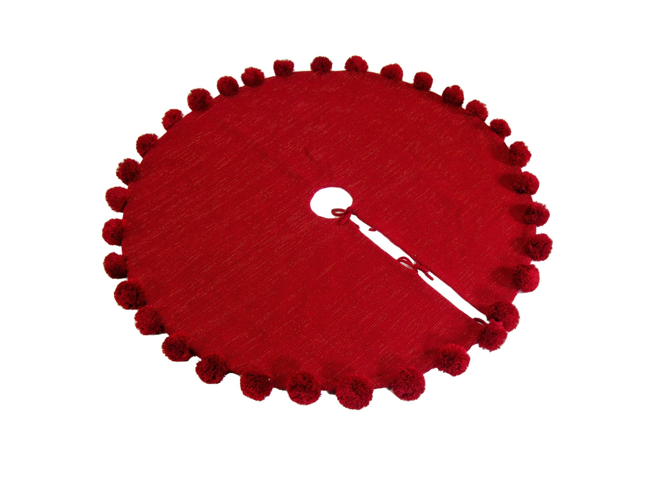 Copribase albero 100cm in tessuto maglia e ponpon rosso