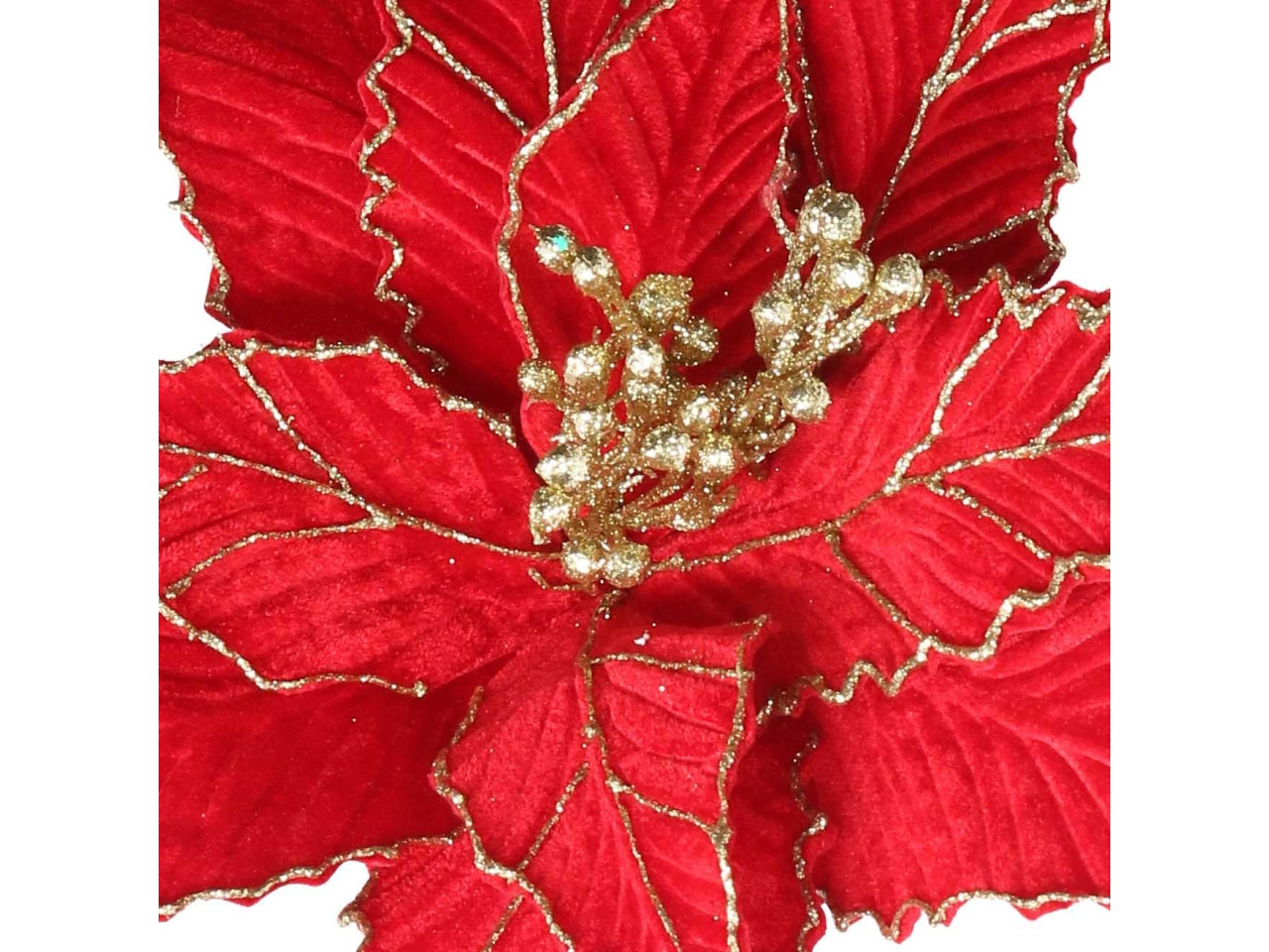 Ramo fiore in velluto 50cm oro e rosso