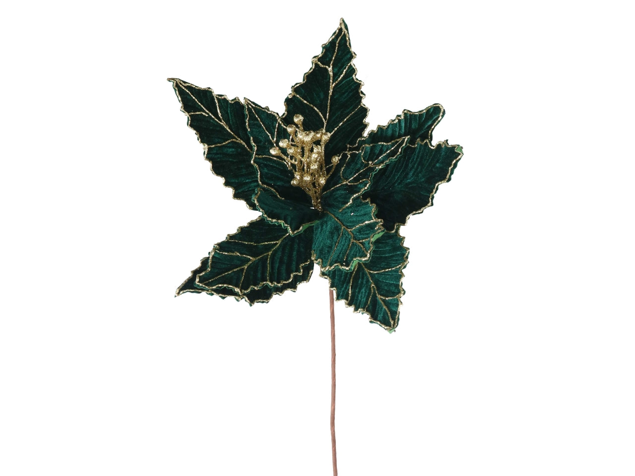 Ramo fiore in velluto 50cm oro e verde