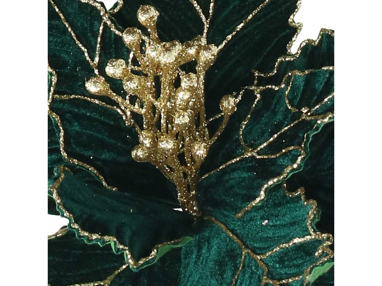 Ramo fiore in velluto 50cm oro e verde