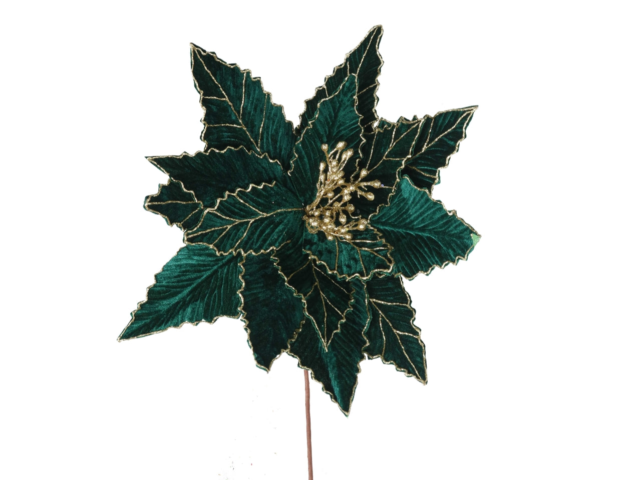 Ramo fiore in velluto 60cm oro e verde