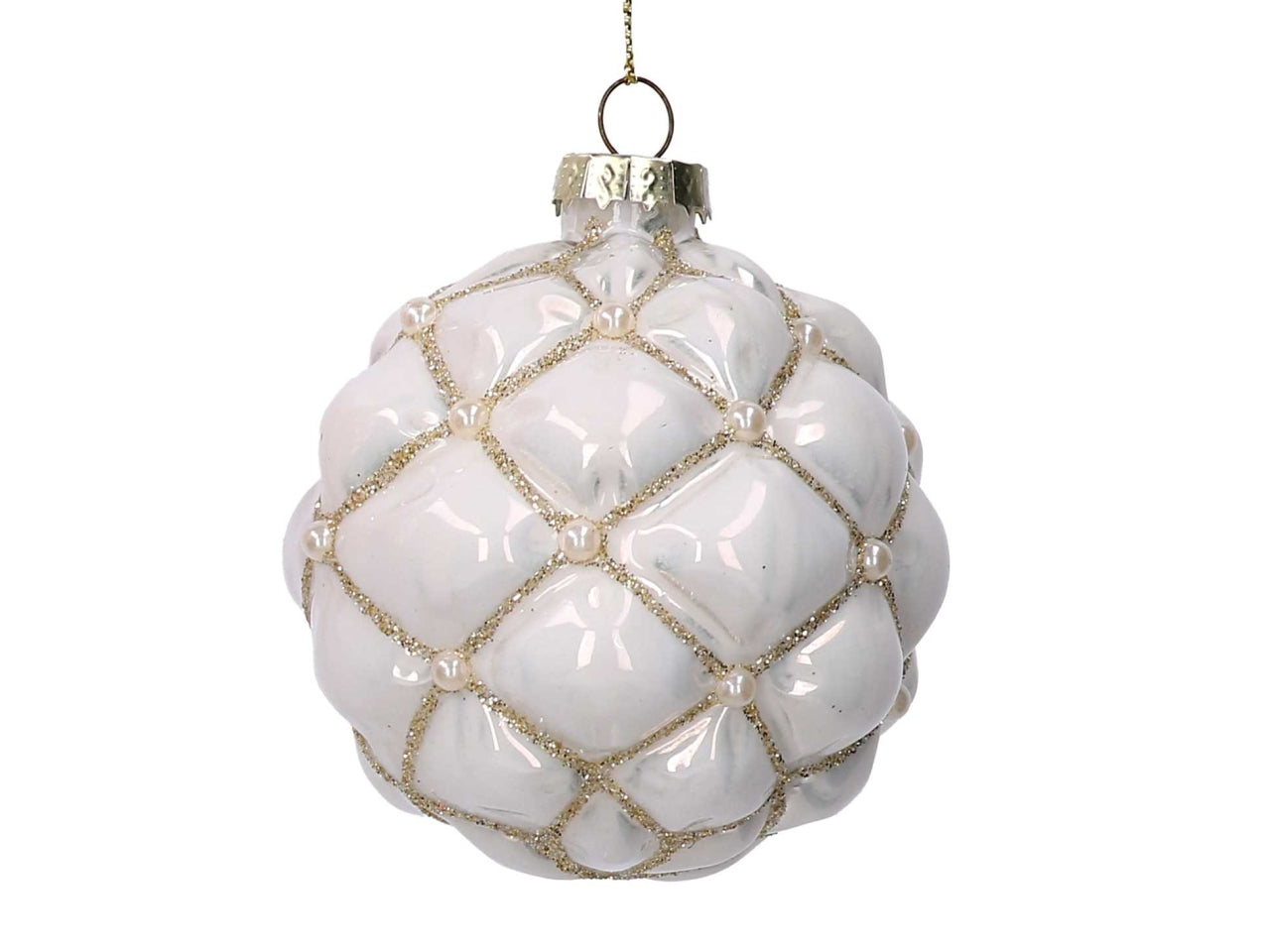 Palla vetro 8cm trapuntata crema