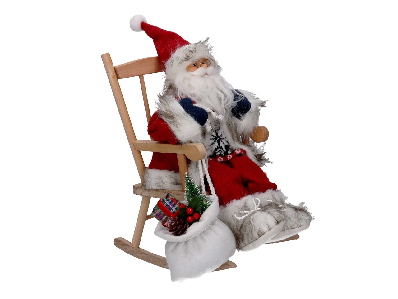 Babbo natale su sedia a dondolo 30cm in tessuto rosso