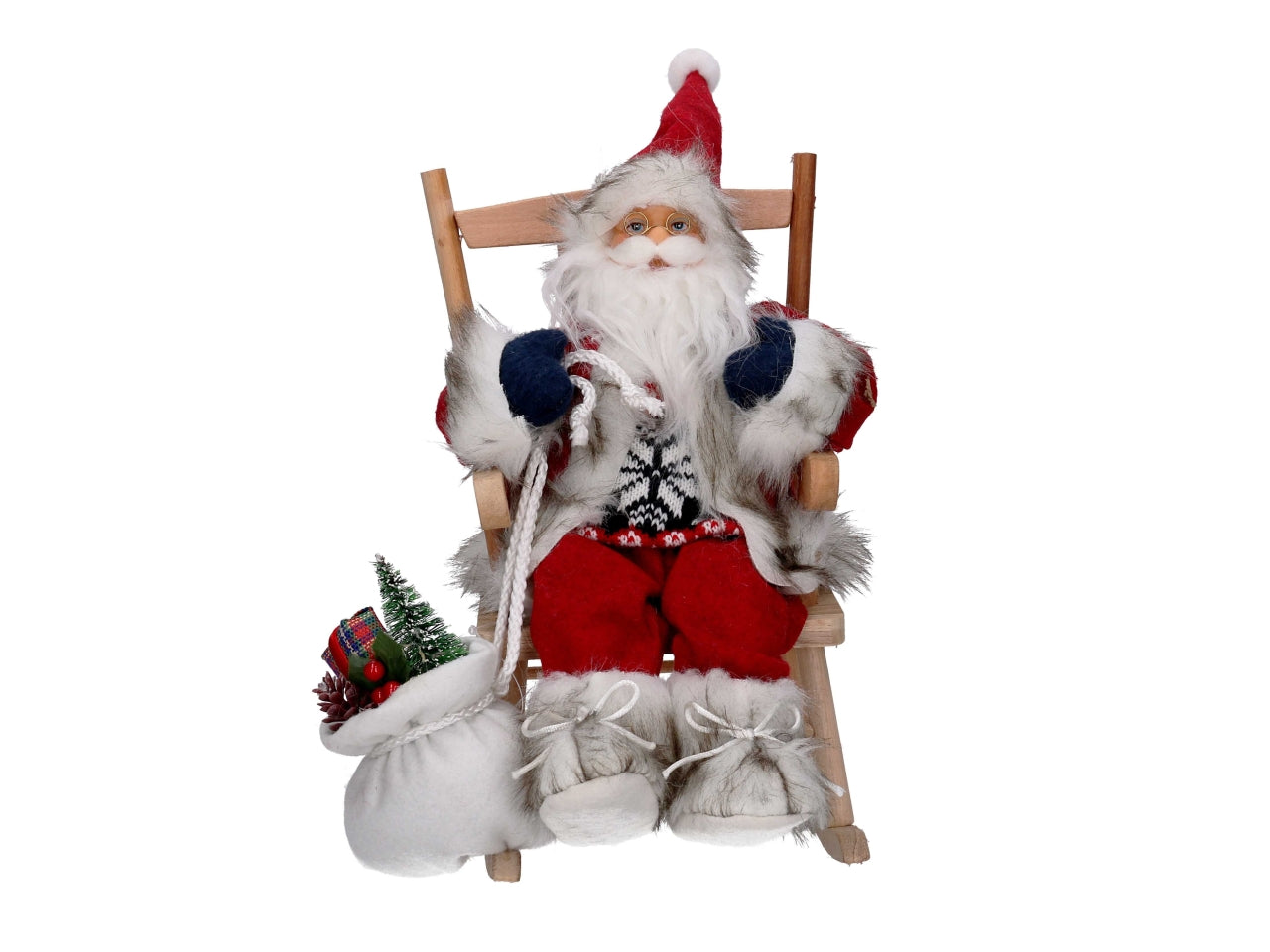 Babbo natale su sedia a dondolo 30cm in tessuto rosso