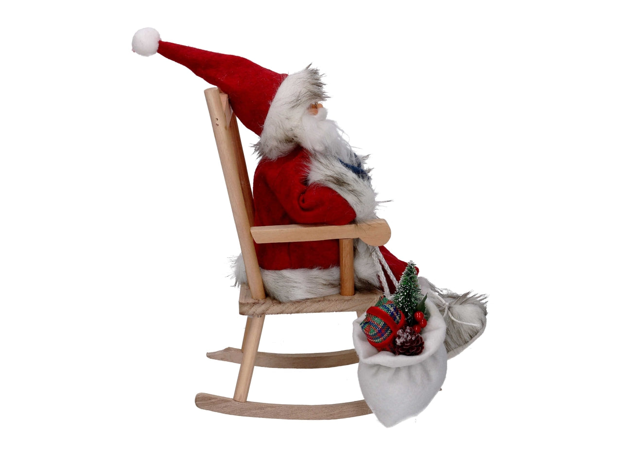 Babbo natale su sedia a dondolo 30cm in tessuto rosso