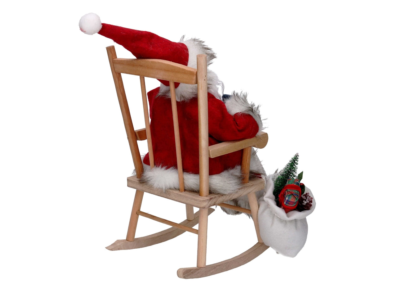 Babbo natale su sedia a dondolo 30cm in tessuto rosso