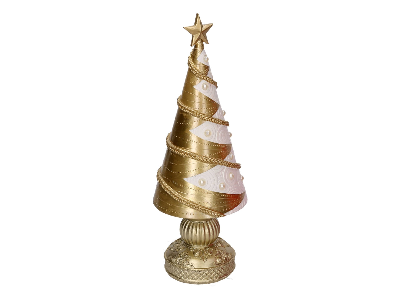 Albero 35,5cm in resina treccia bianco e oro