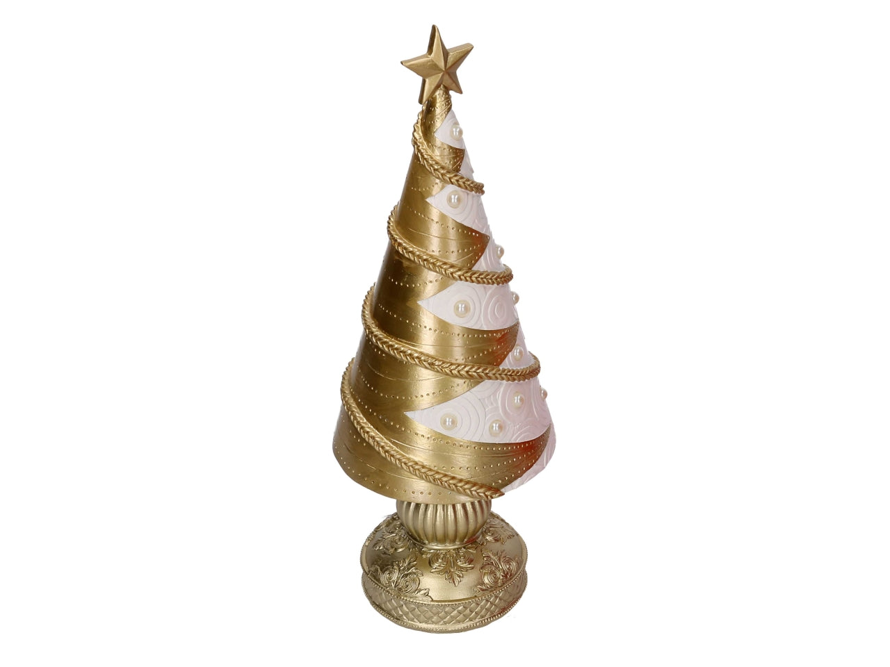 Albero 35,5cm in resina treccia bianco e oro