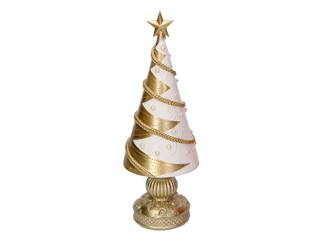 Albero 35,5cm in resina treccia bianco e oro