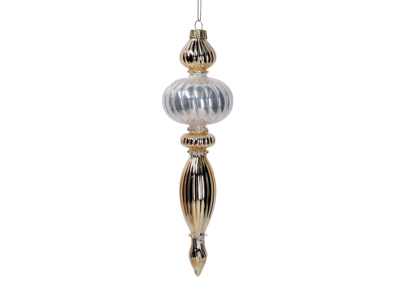 Palla puntale vetro 23cm con strass oro