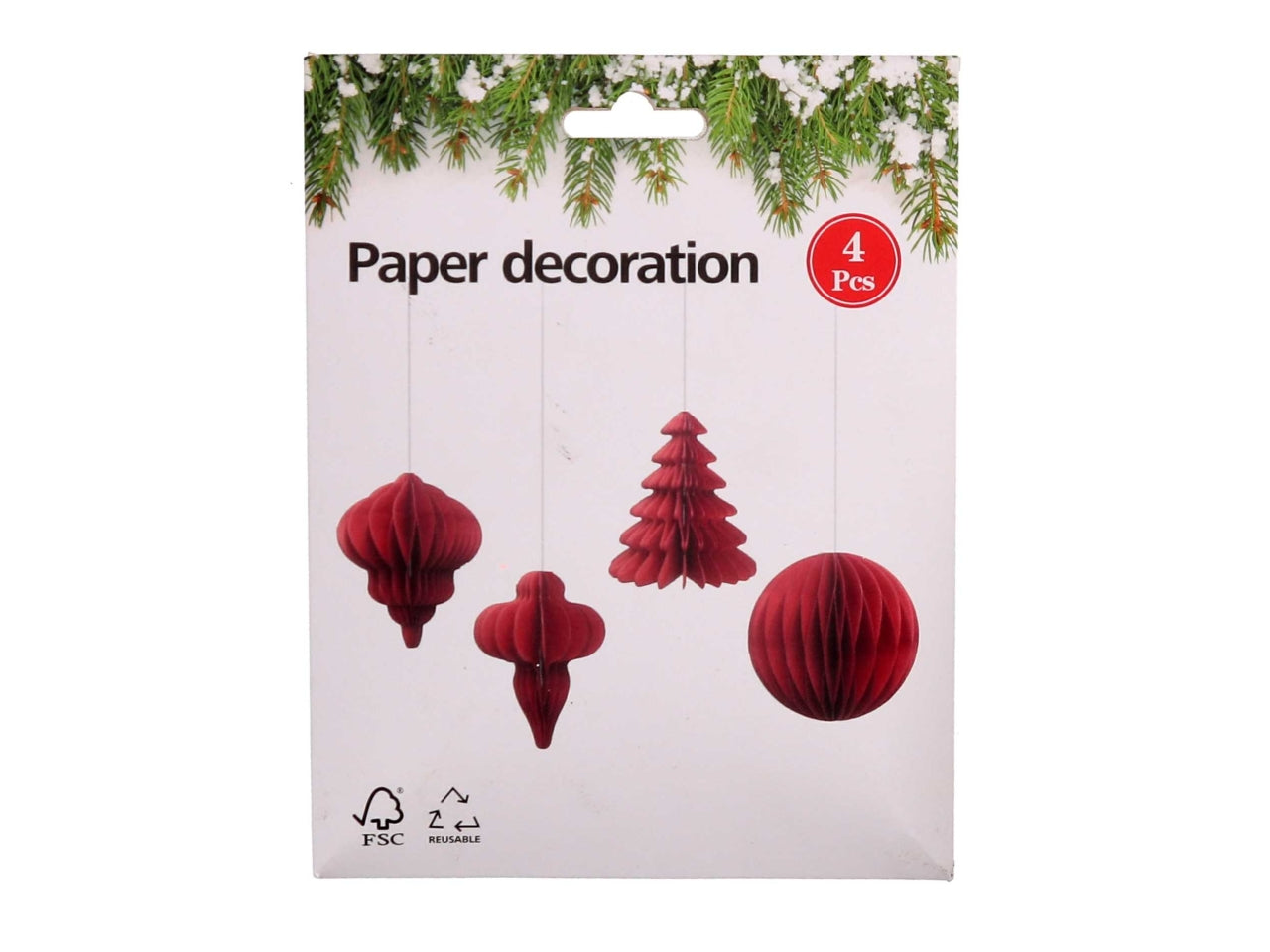 Appendini in carta a nido d'ape 10cm in confezione da 4 pezzi assortiti rossi