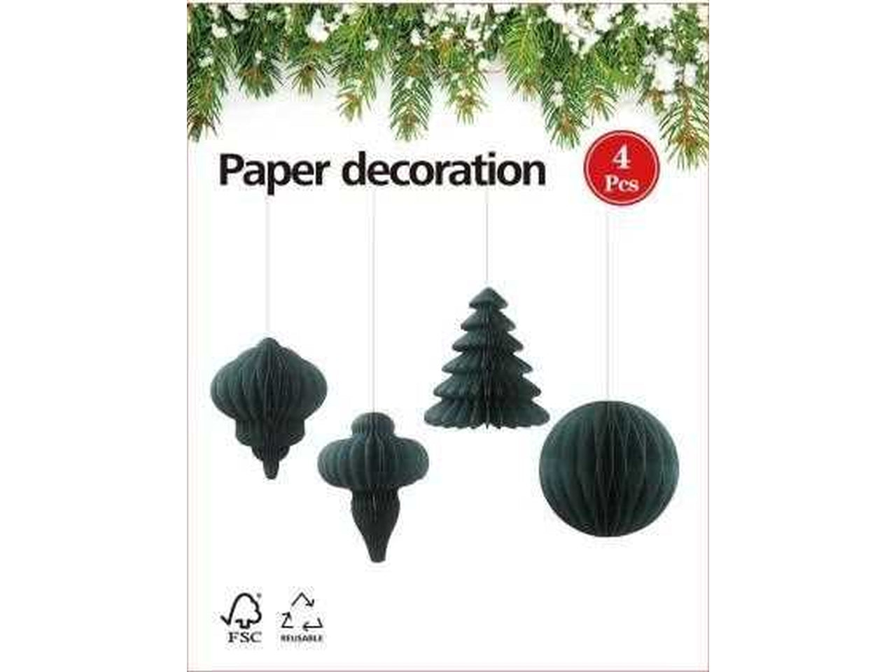 Appendini in carta a nido d'ape 10cm in confezione da 4 pezzi assortiti verdi
