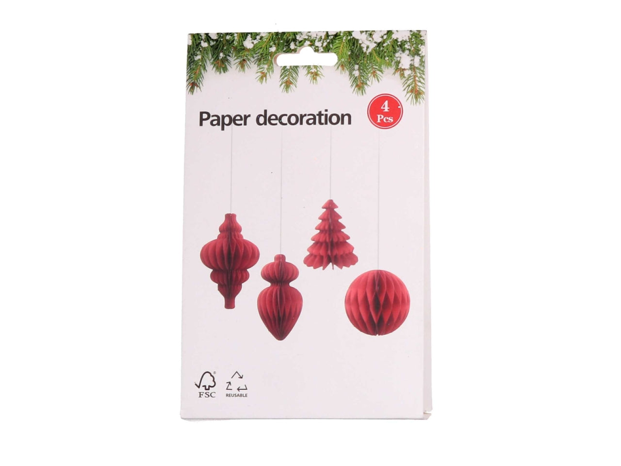 Appendini in carta a nido d'ape 15cm in confezione da 4 pezzi assortiti rossi
