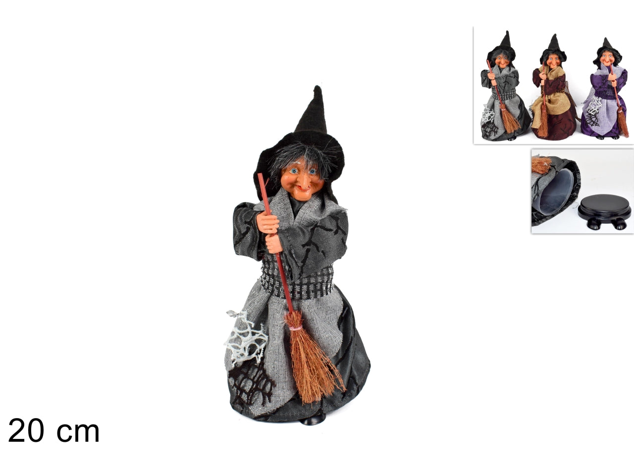 Befana 20cm con cofanetto porta caramelle in 3 assortimenti