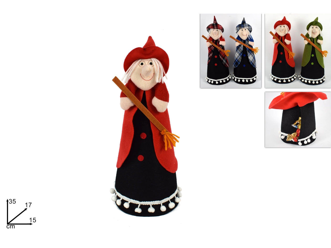 Befana con portacioccolatini 35cm in 4 colori assortiti
