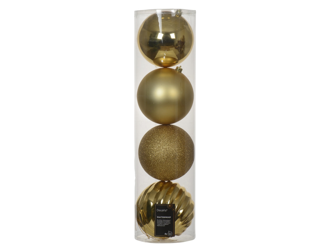 Palla 14cm in confezione da 4 pezzi oro lucida, opaca e glitter