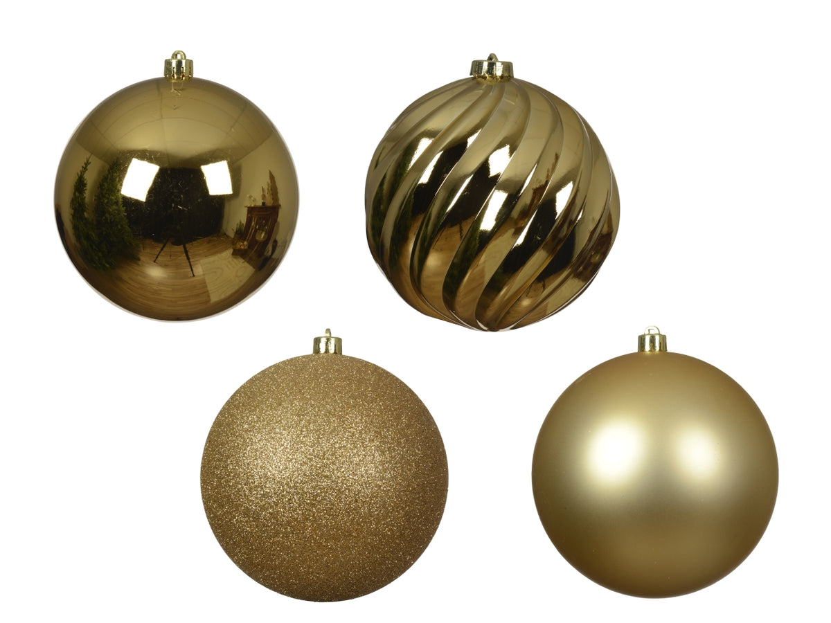 Palla di Natale 14cm in confezione da 4 pezzi oro lucida, opaco e glitter