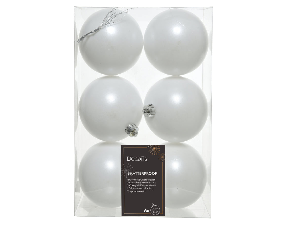 Palla di Natale 8cm in confezione da 6 pezzi bianco opaco