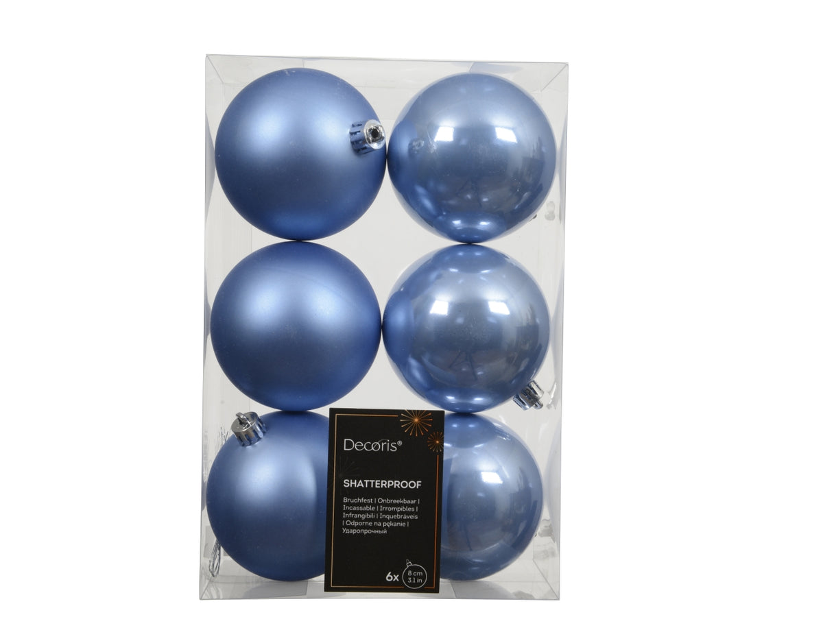 Palla 8cm in confezione da 6 pezzi azzurro cielo lucido e opaco