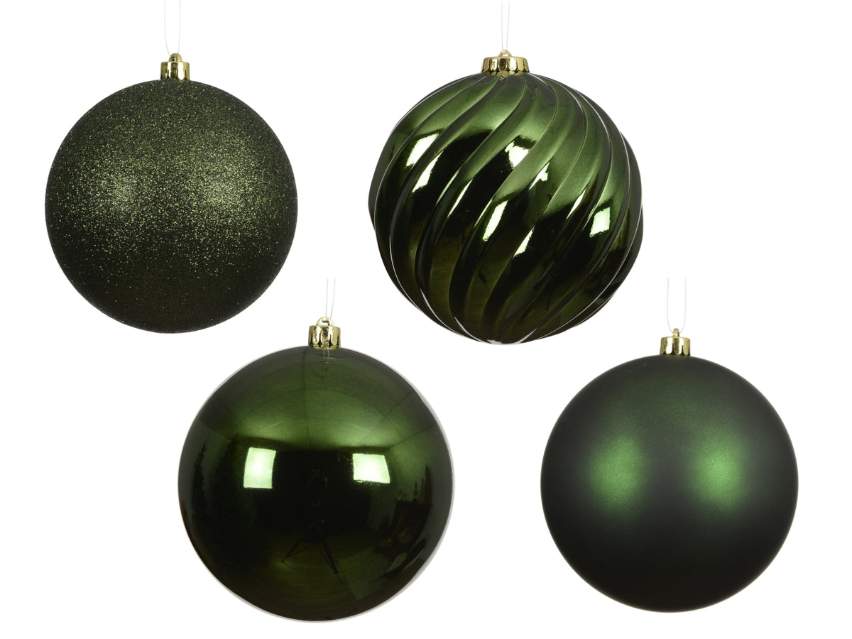 Palla di Natale 14cm in confezione da 4 pezzi verde lucido, opaco e glitter