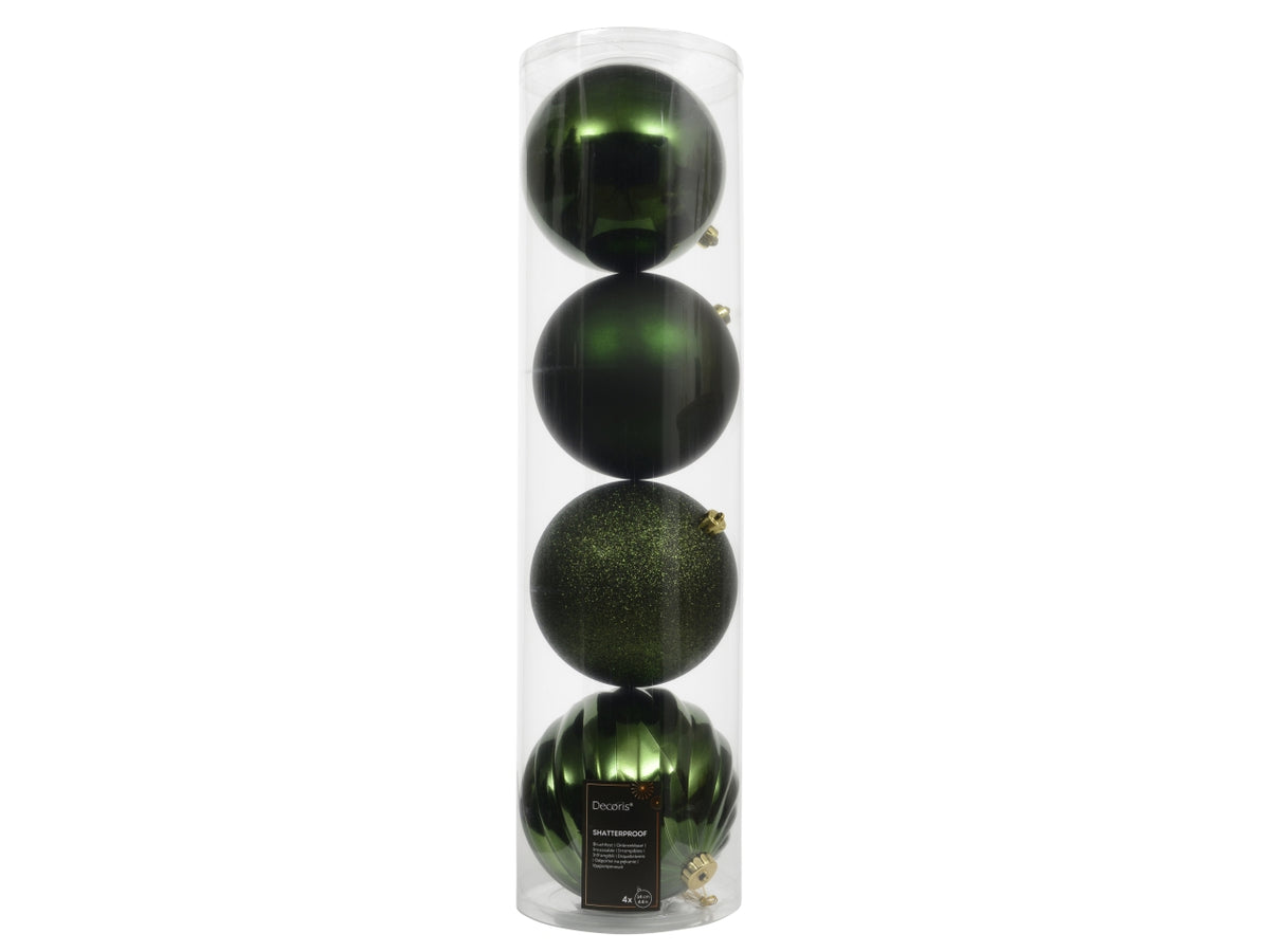 Palla di Natale 14cm in confezione da 4 pezzi verde lucido, opaco e glitter