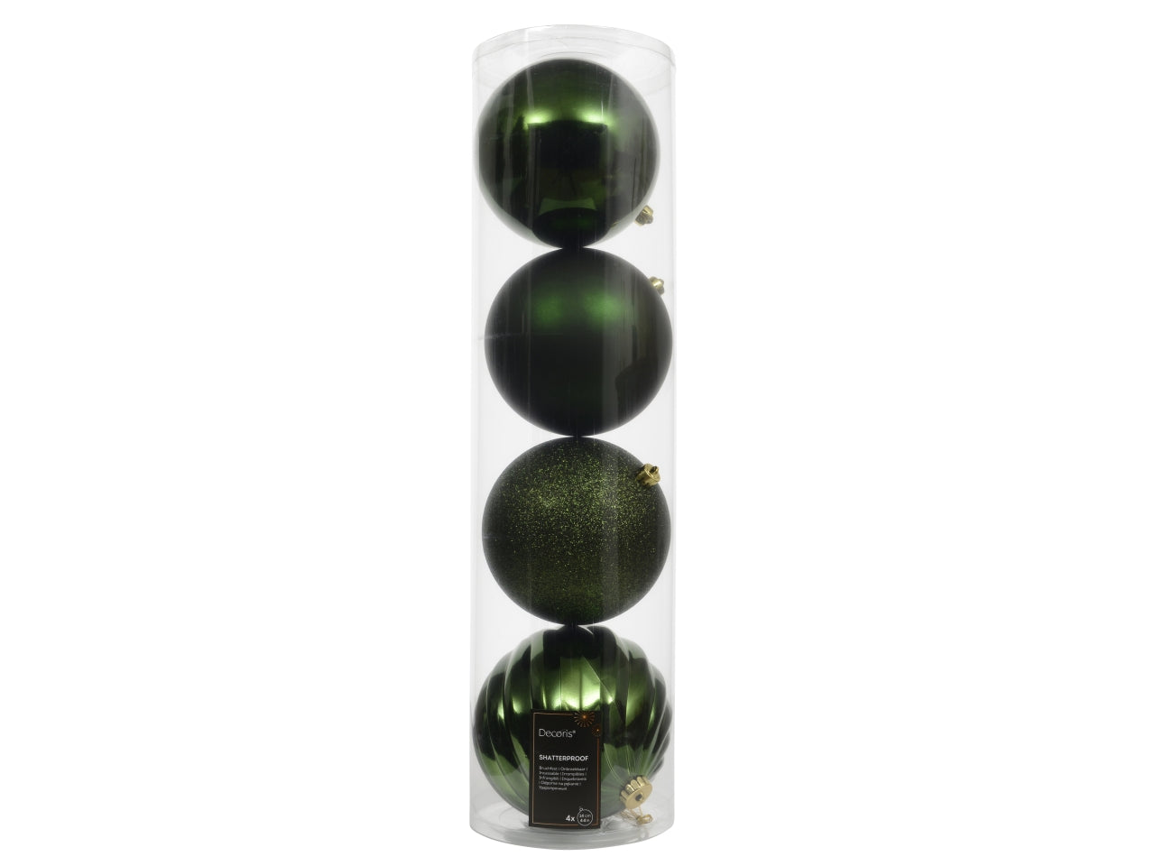 Palla 14cm in confezione da 4 pezzi verde lucido, opaca e glitter
