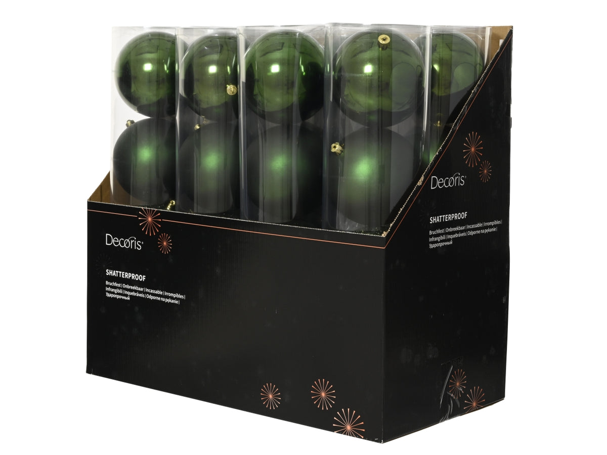 Palla di Natale 14cm in confezione da 4 pezzi verde lucido, opaco e glitter
