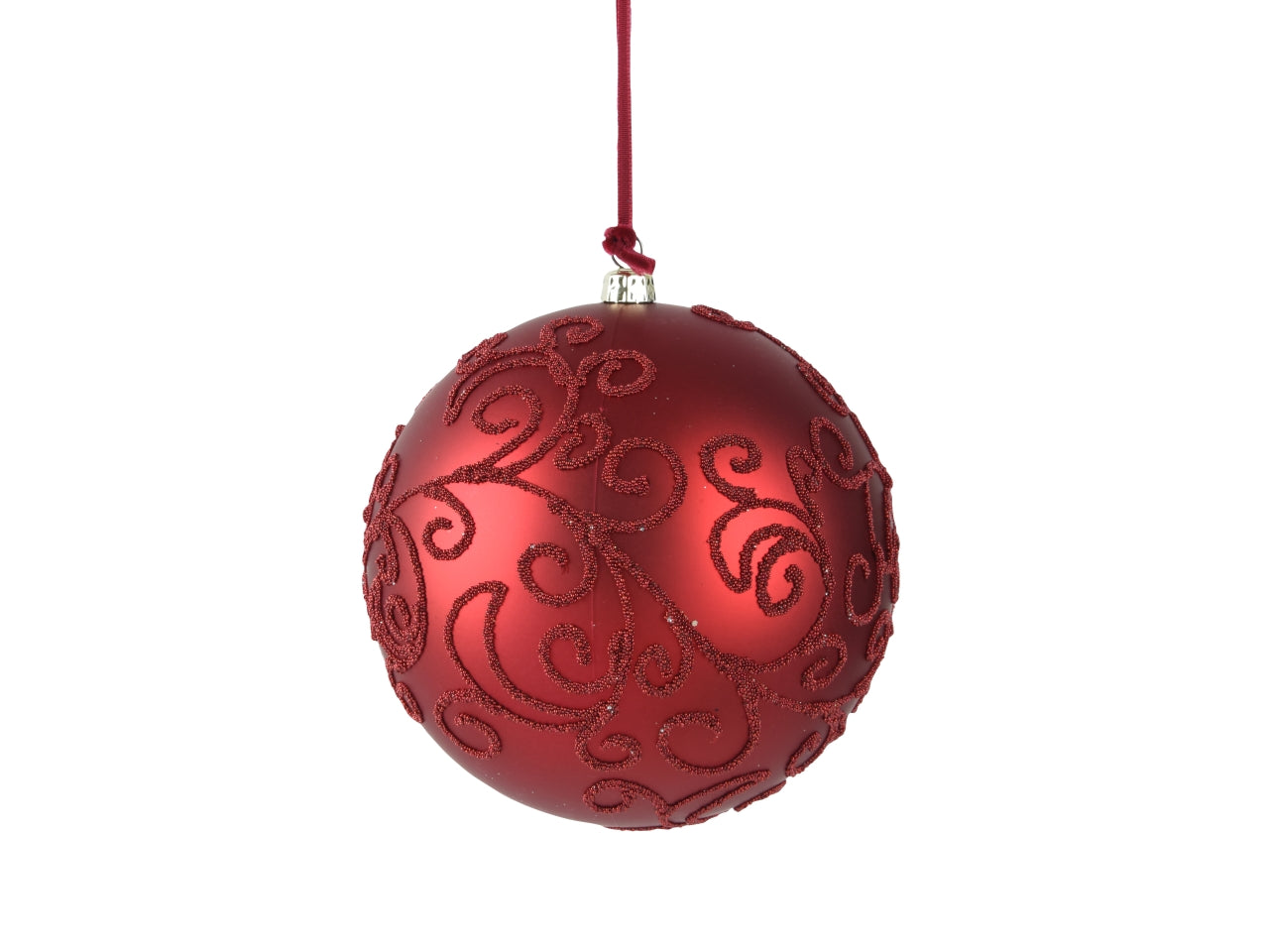 Palla 12cm bordeaux opaco decorata con perline