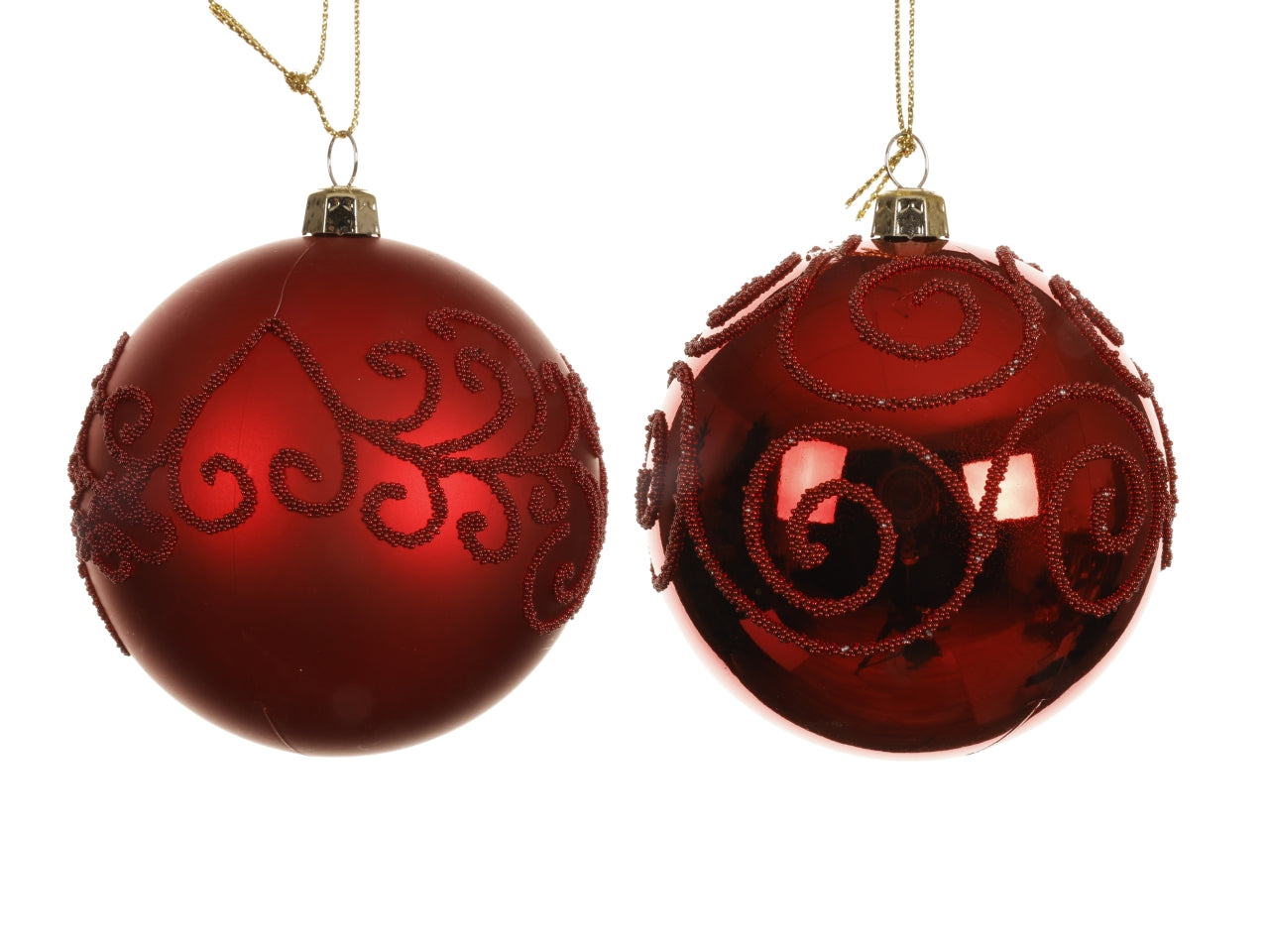 Palla 8cm rosso lucido e opaco decorata con perline