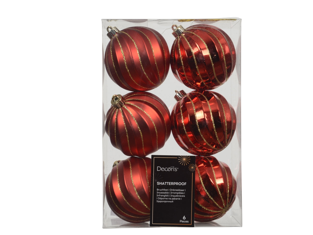 Palla 8cm spirale in confezione da 6 pezzi rosso lucido e opaco