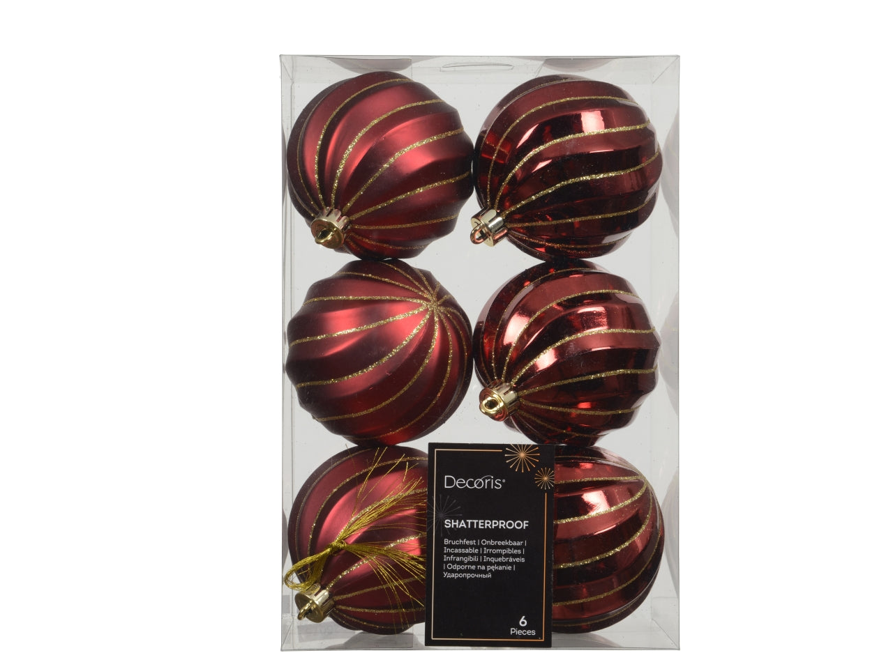 Palla 8cm spirale in confezione da 6 pezzi bordeaux lucido e opaco