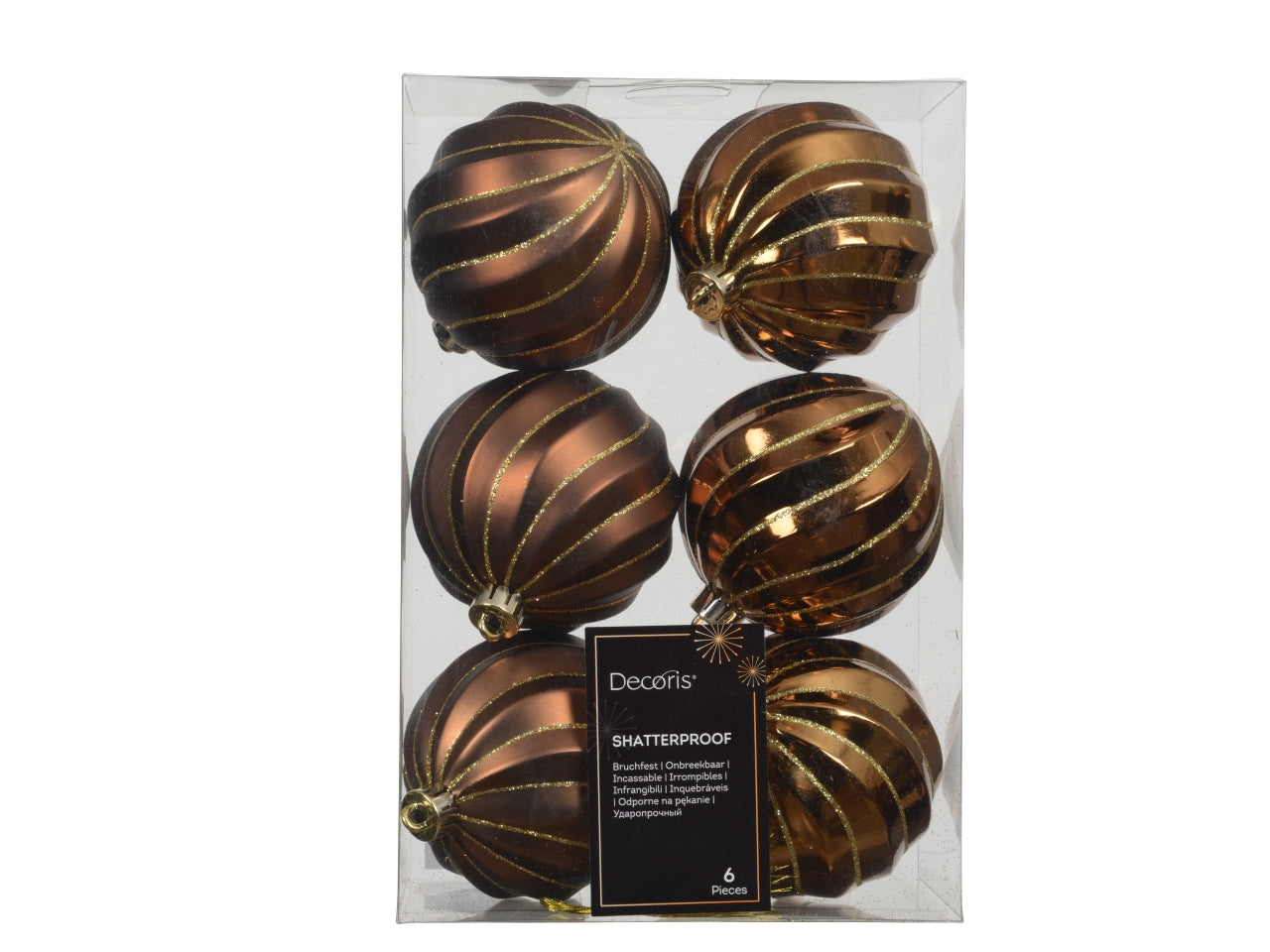 Palla 8cm spirale in confezione da 6 pezzi marrone lucido e opaco