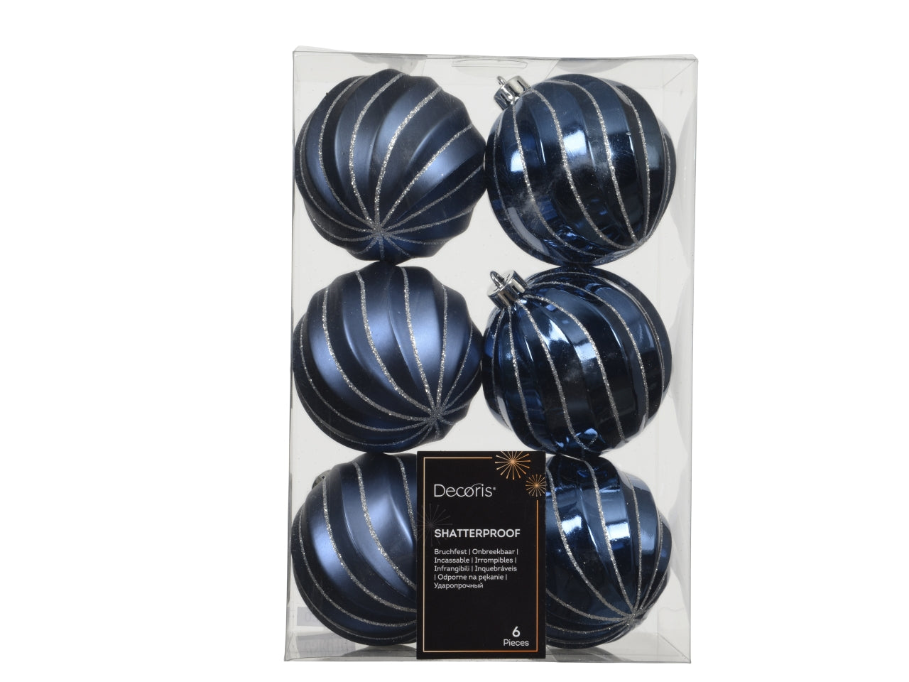Palla 8cm spirale in confezione da 6 pezzi blu notte lucido e opaco