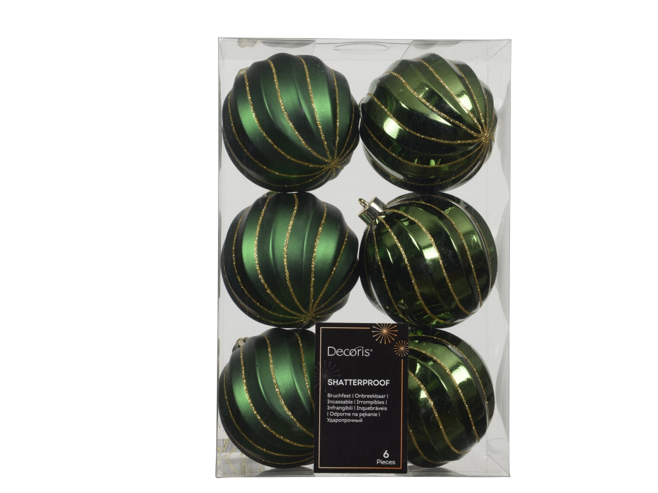 Palla 8cm spirale in confezione da 6 pezzi verde lucido e opaco