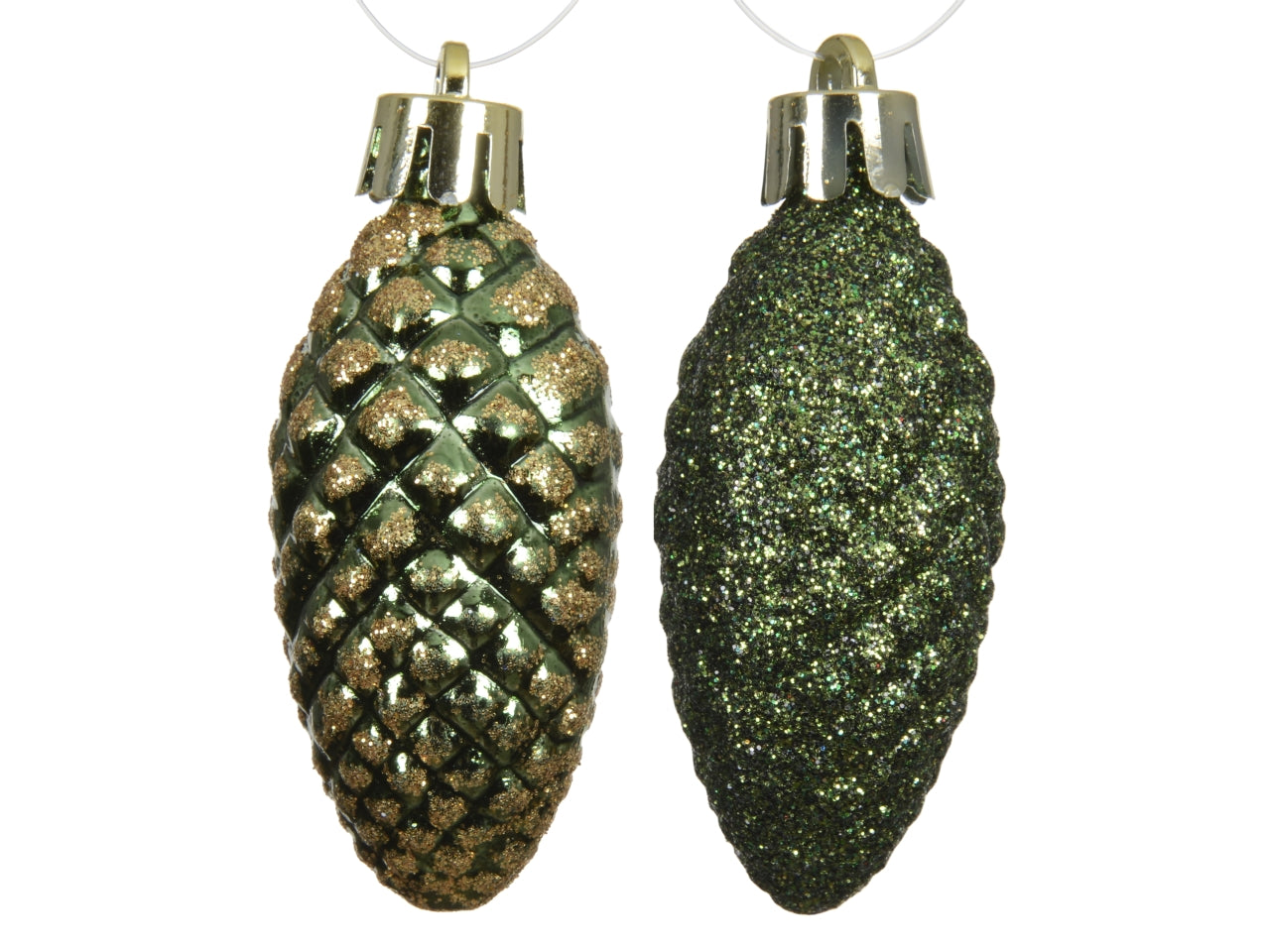 Appendino pigna in confezione da 12 pezzi verde con glitter
