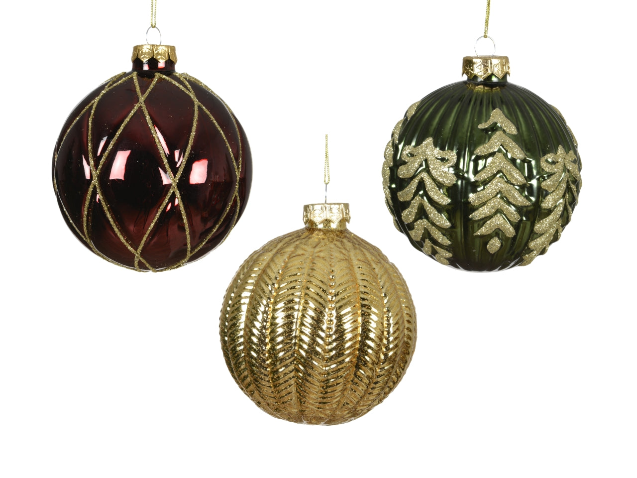 Palla in vetro 10cm 3 decori assortiti