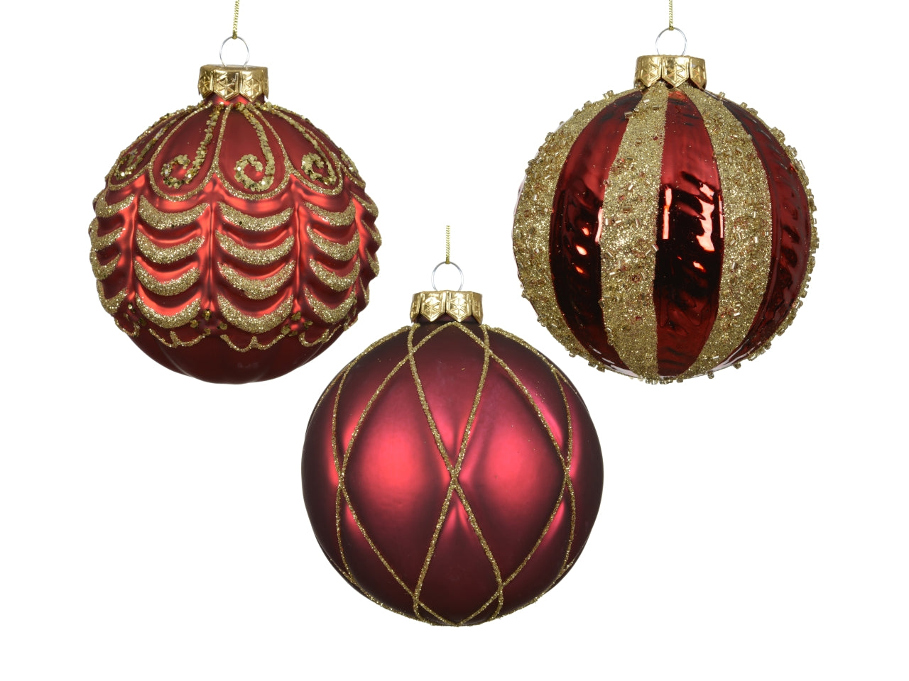 Palla in vetro 10cm 3 decori assortiti