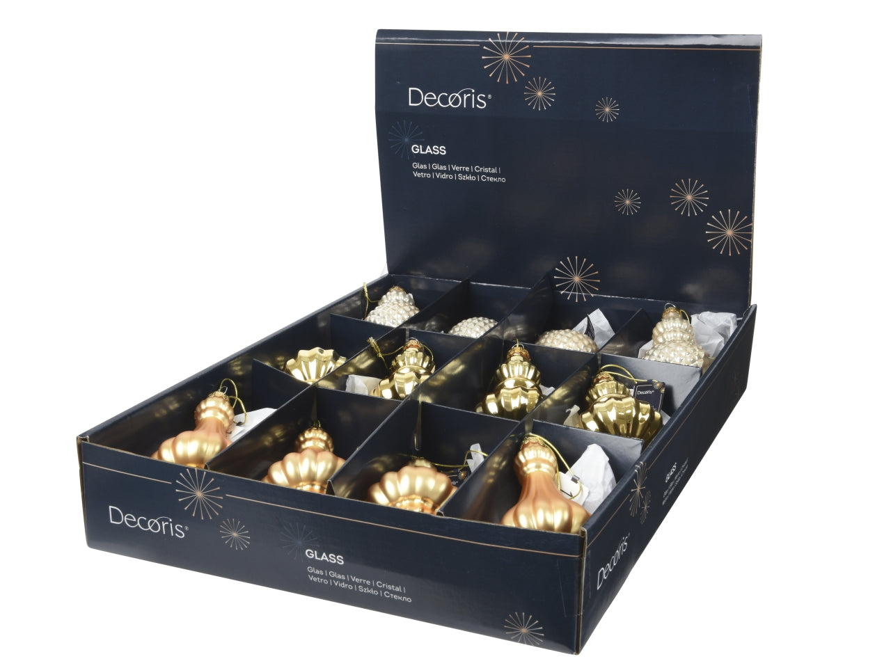 Appendino in vetro 15cm oro lucido, opaco e smaltato assortiti