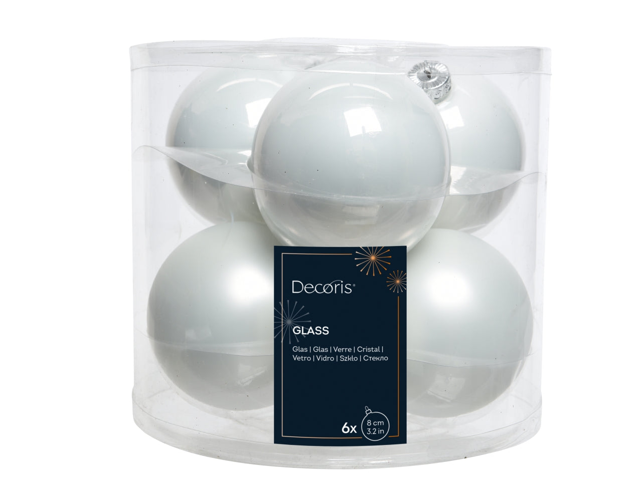 Palla vetro 8cm in confezione da 6 pezzi bianco lucido e opaco