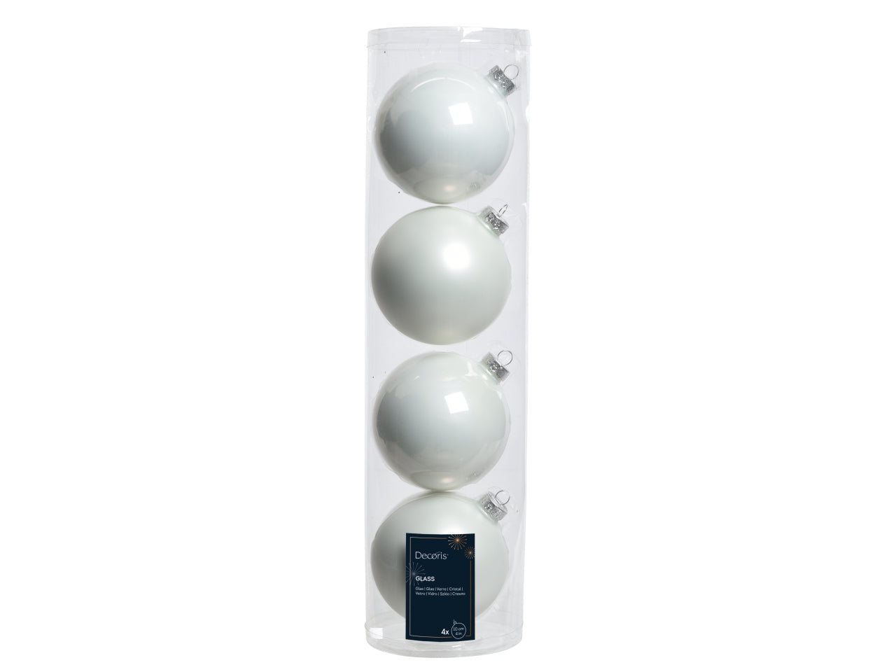 Palla vetro 10cm in confezione da 4 pezzi bianco lucido e opaco