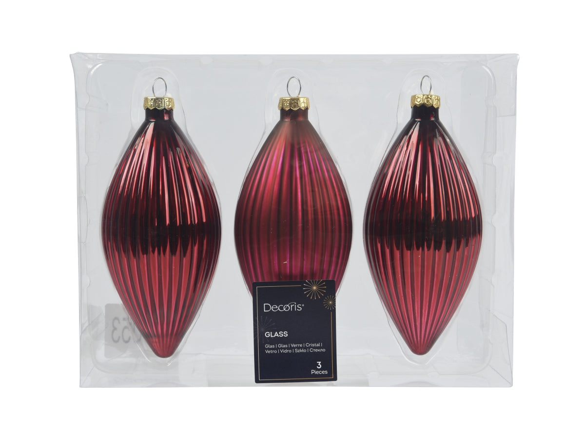 Palla oliva vetro 13cm in confezione da 3 pezzi bordeaux
