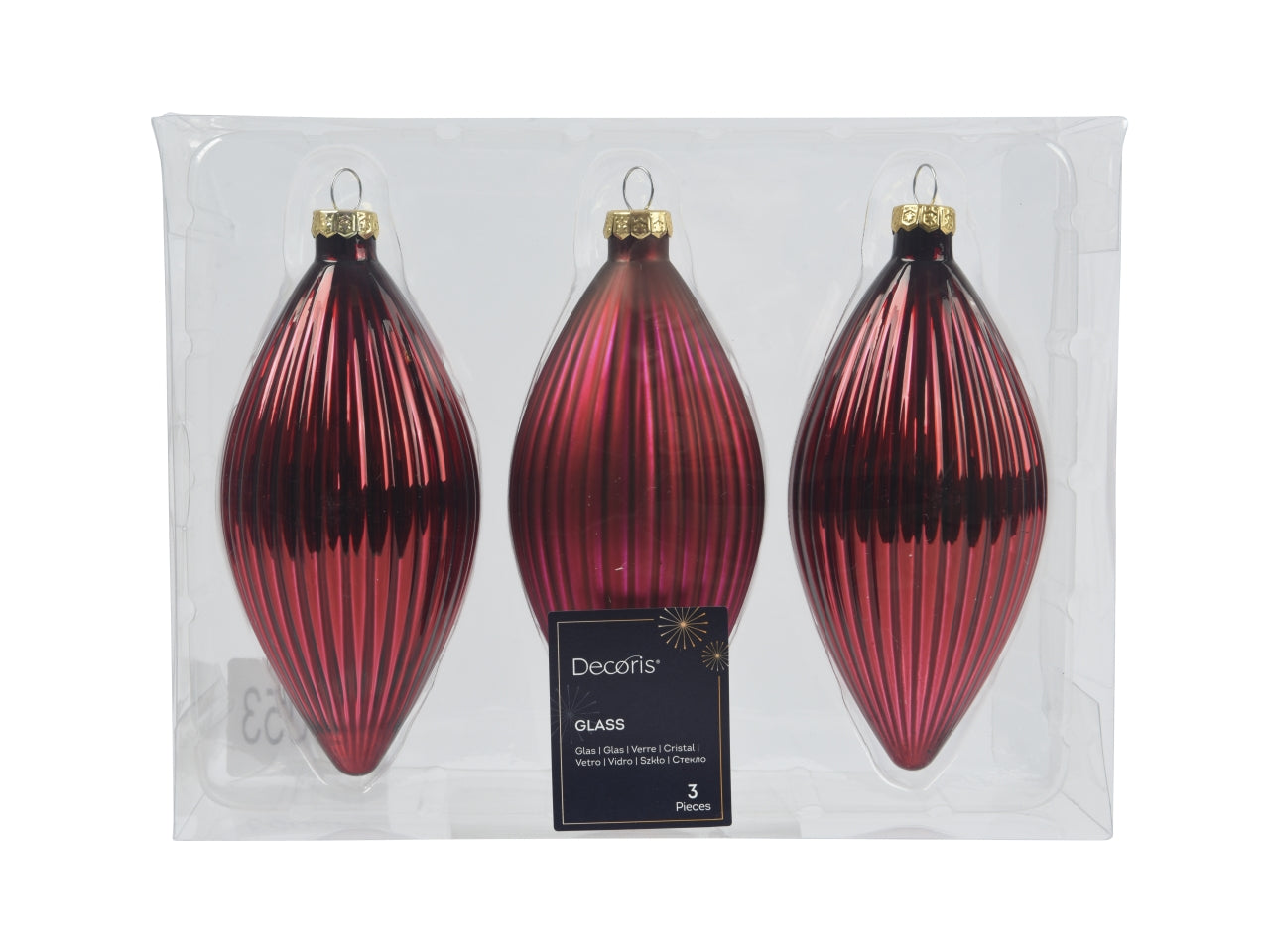 Palla oliva vetro 13cm in confezione da 3 pezzi bordeaux