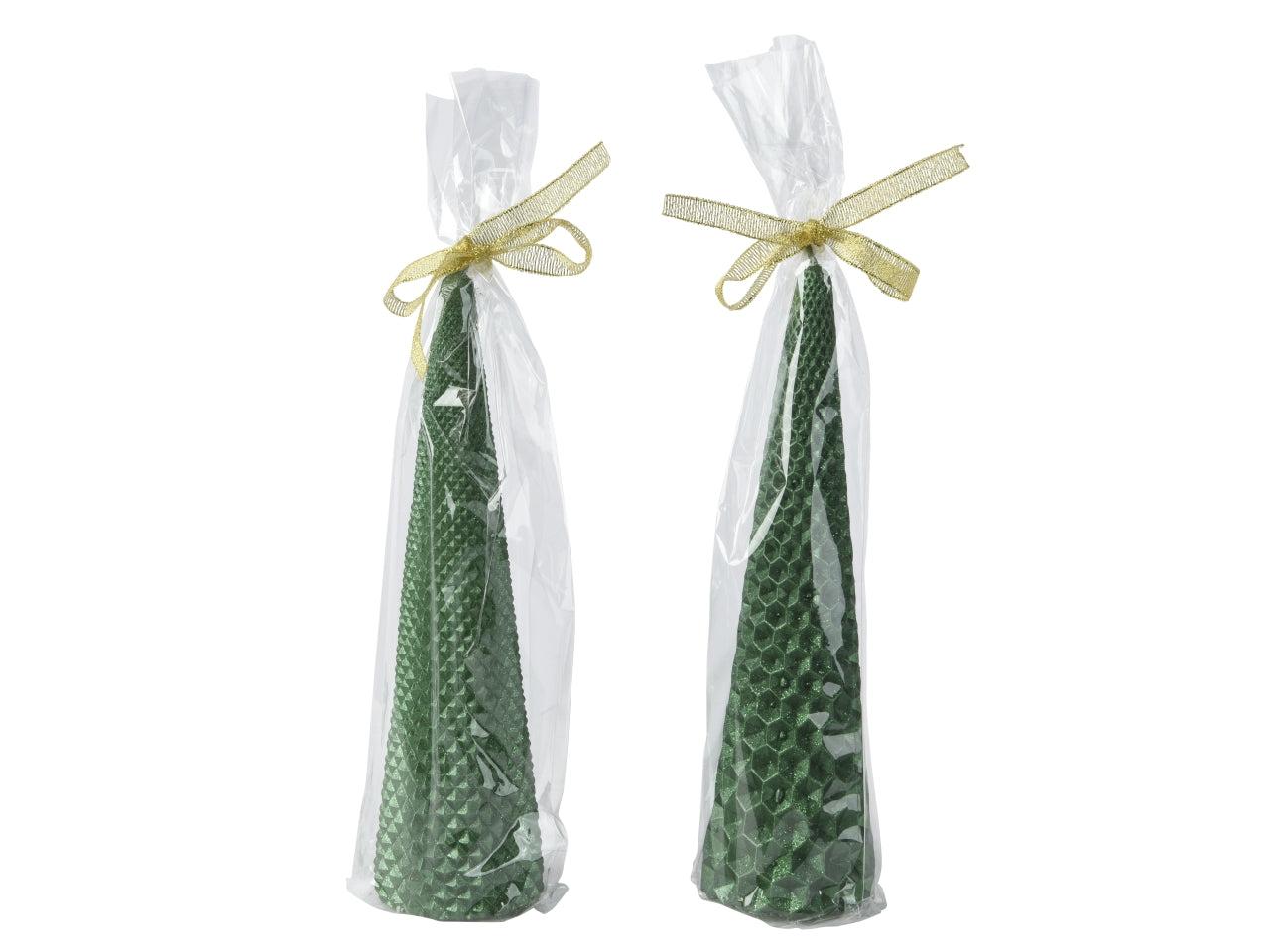 Candela piramide 5,5xh.20cm verde glitter