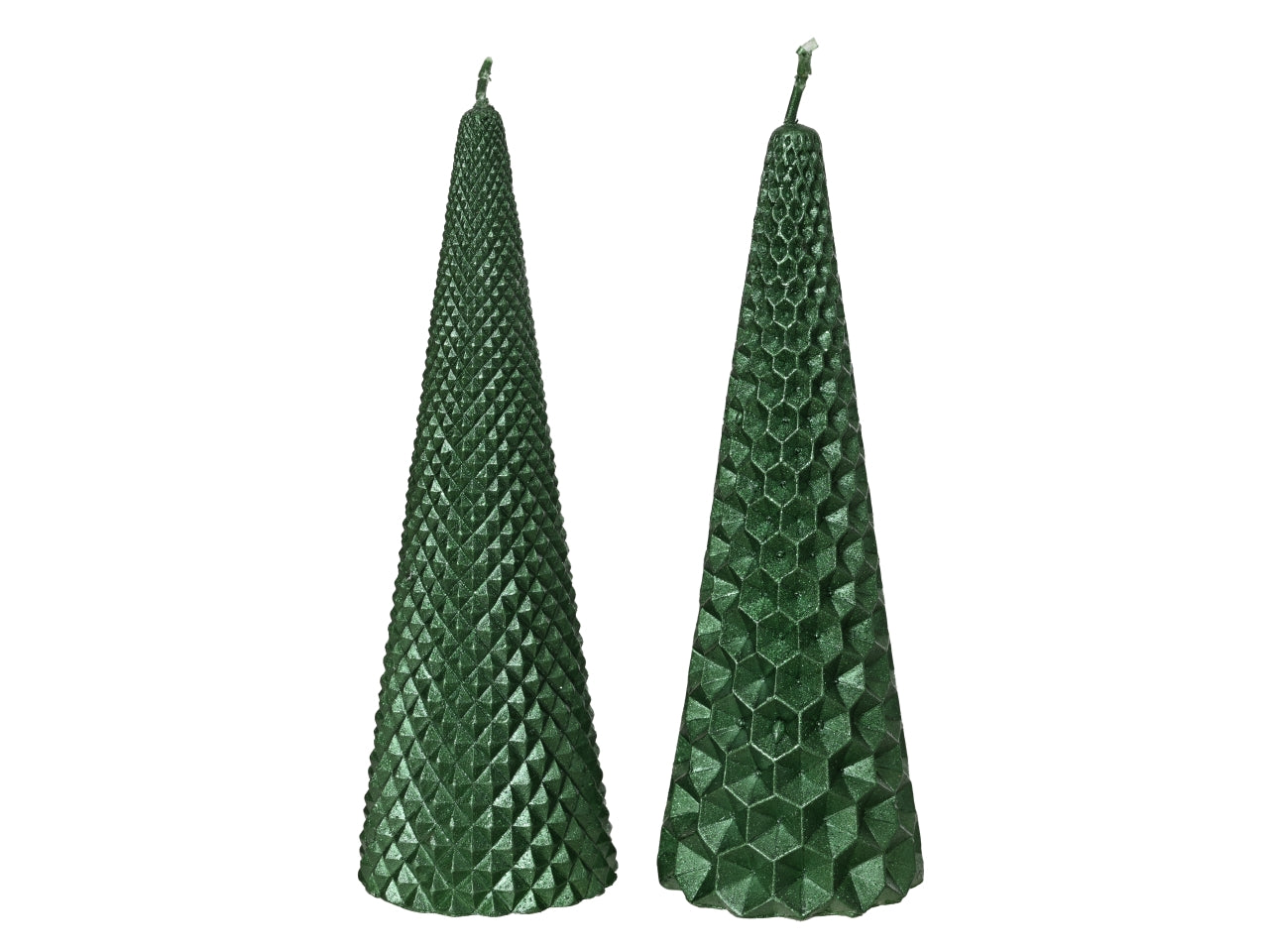Candela piramide 5xh.15cm verde glitter