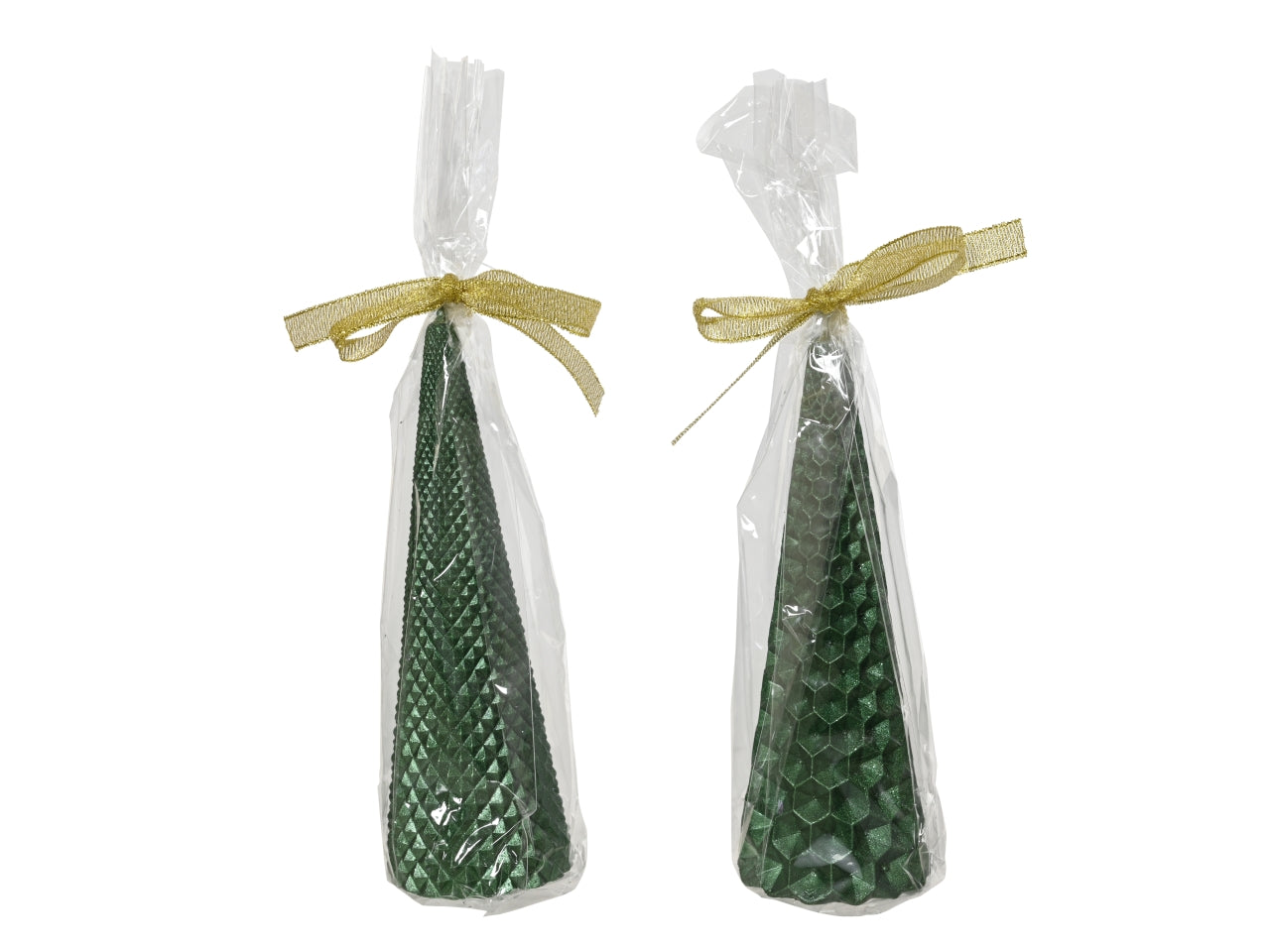 Candela piramide 5xh.15cm verde glitter