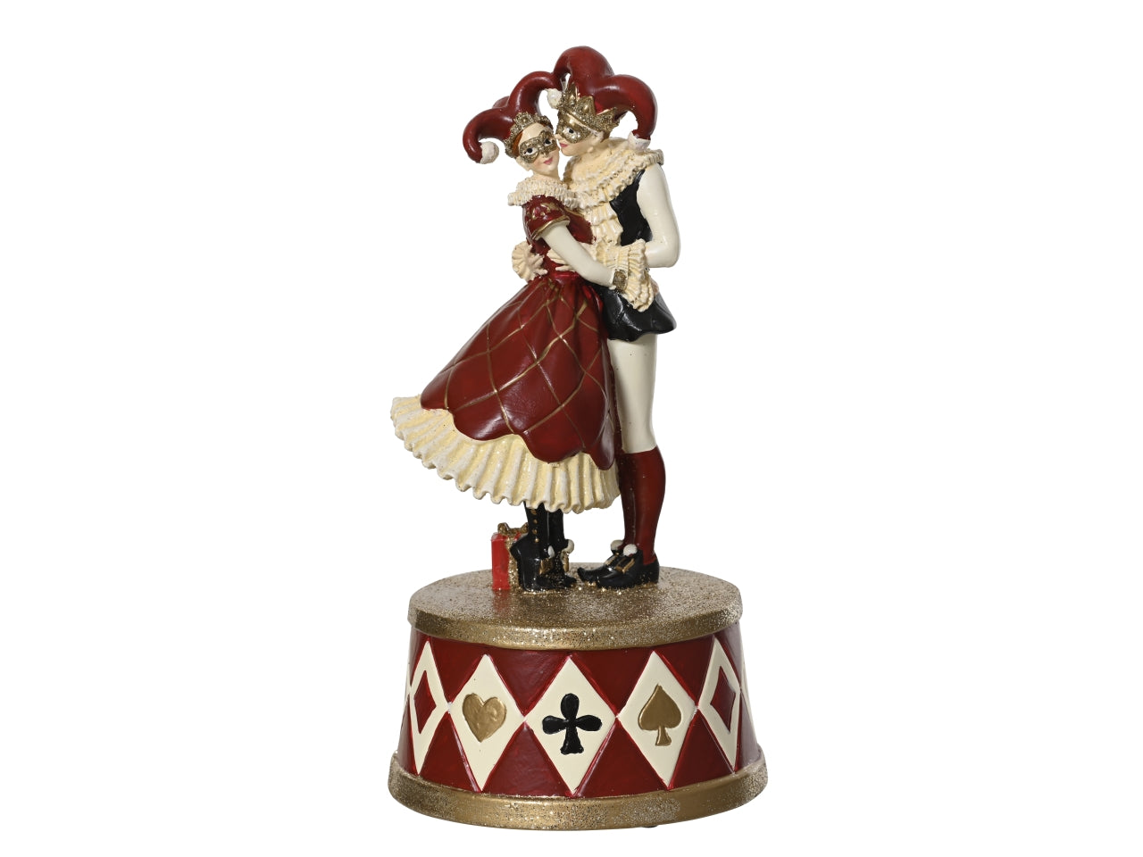 Carillon coppia jolly 10x10xh.18cm in resina rosso