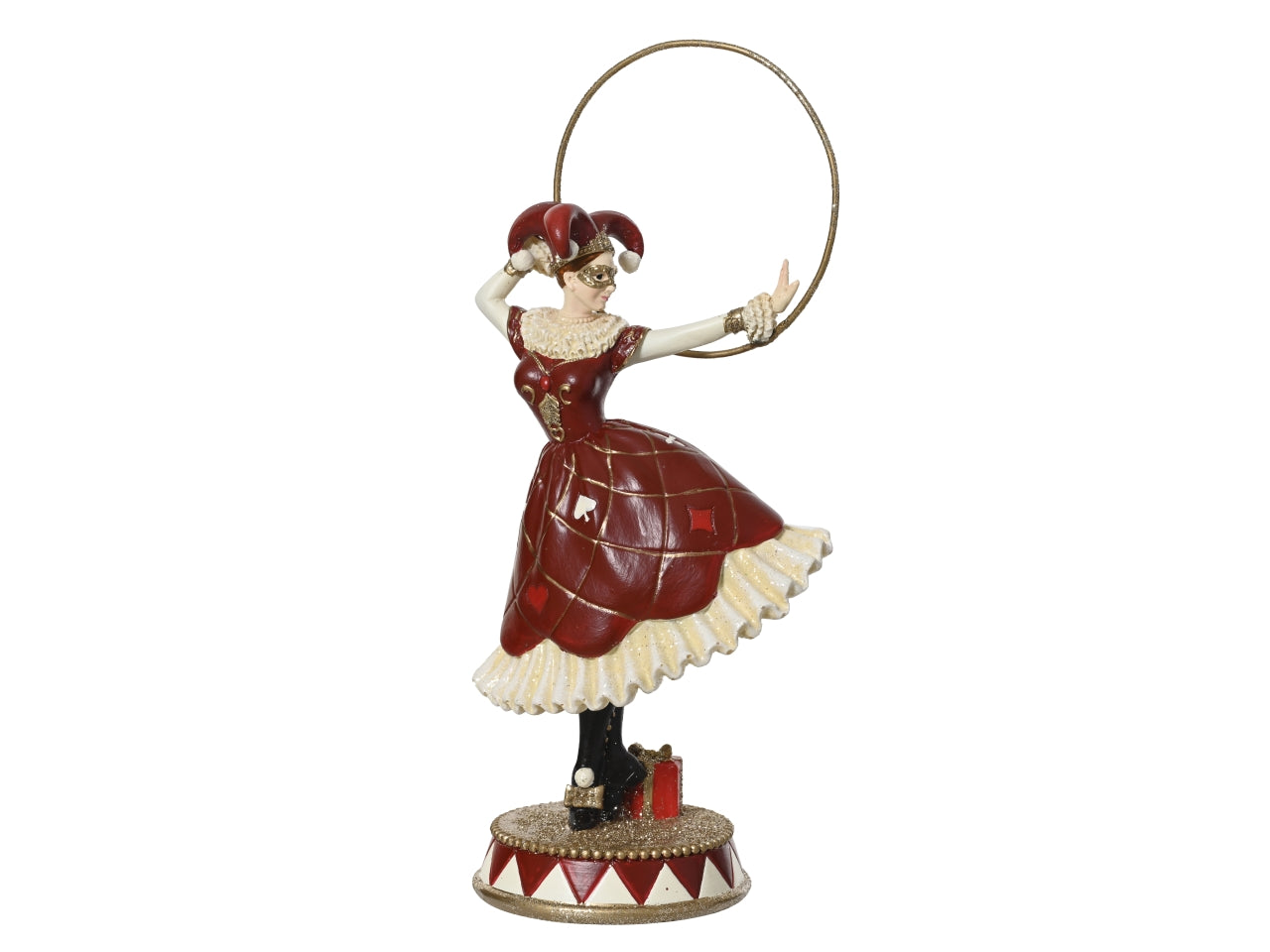 Donna jolly con cerchio 10x7,4xh.22cm in resina rosso